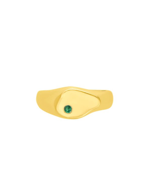 Stoned Impact Signet Ring, Emerald