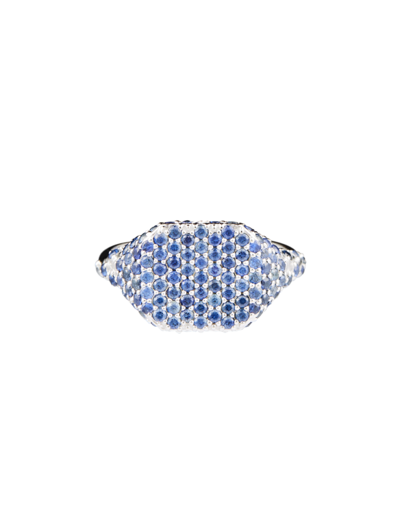 Pavé Rym Signet Ring, Blue Sapphire