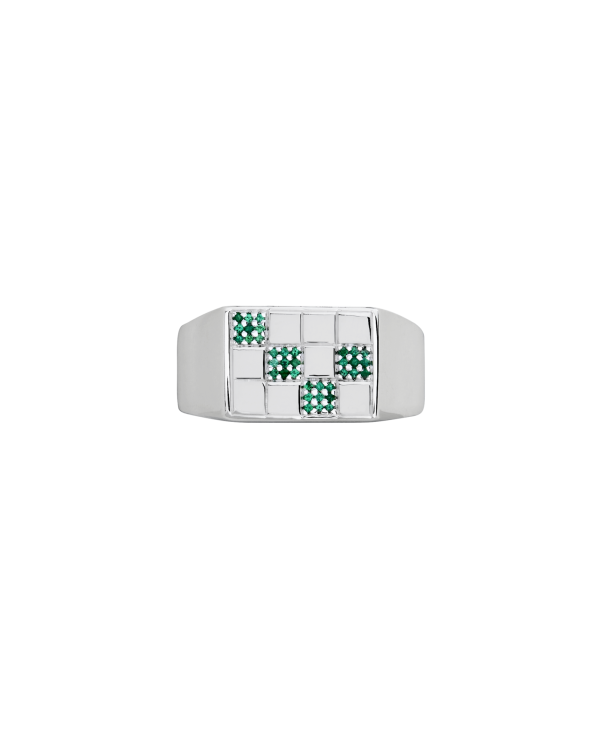 Zigzag Pavé Chata Signet Ring, Emerald