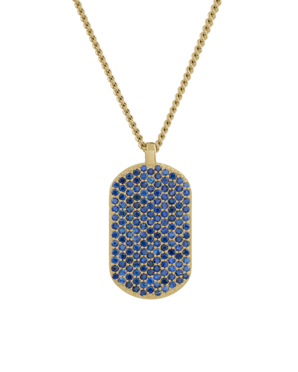 Frosted ID Necklace, Blue Sapphire