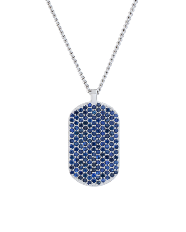 Frosted ID Necklace, Blue Sapphire