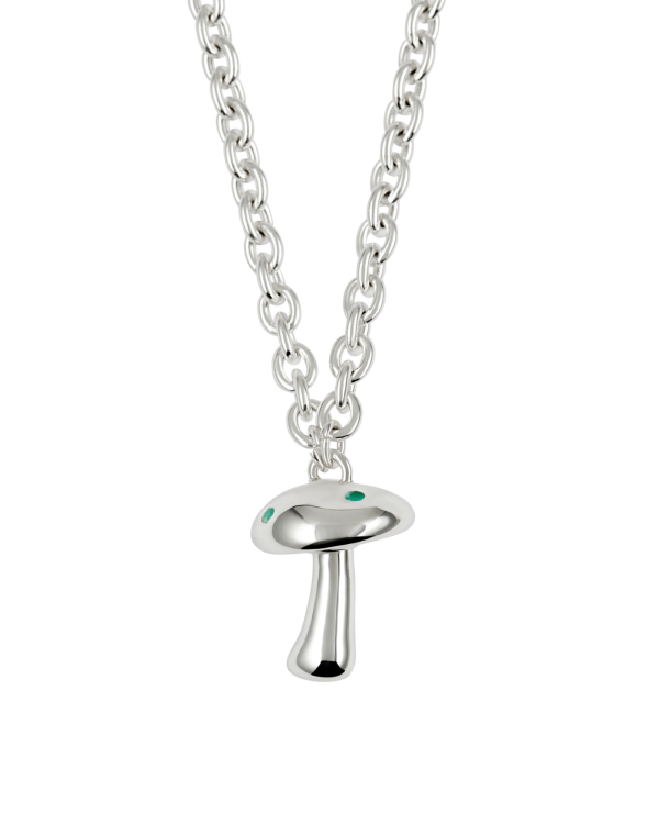 Stoned Shroom Pendant Chain Necklace, Emerald