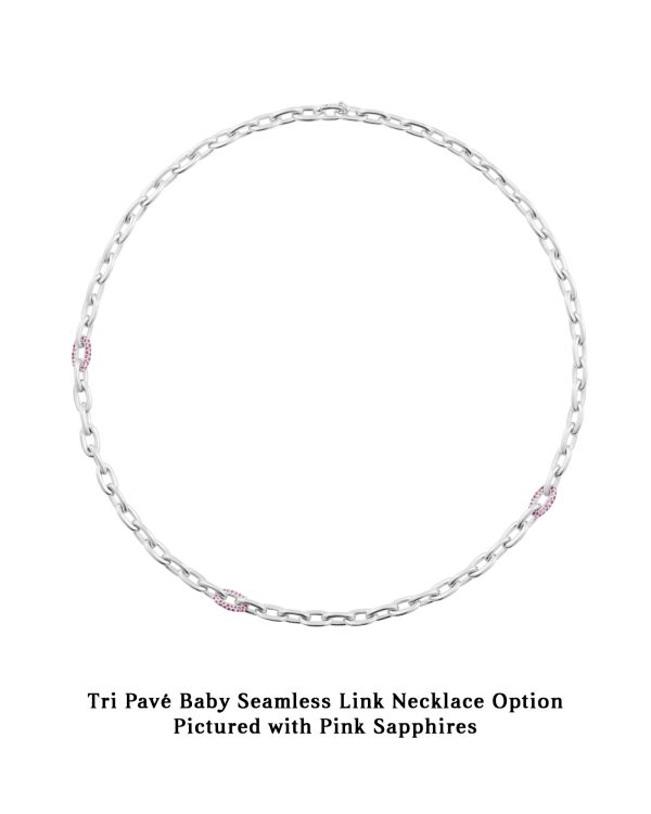 Tri Pavé Baby Seamless Link Necklace, Blue Sapphire