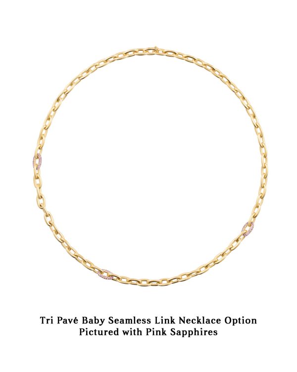 Tri Pavé Baby Seamless Link Necklace, Blue Sapphire